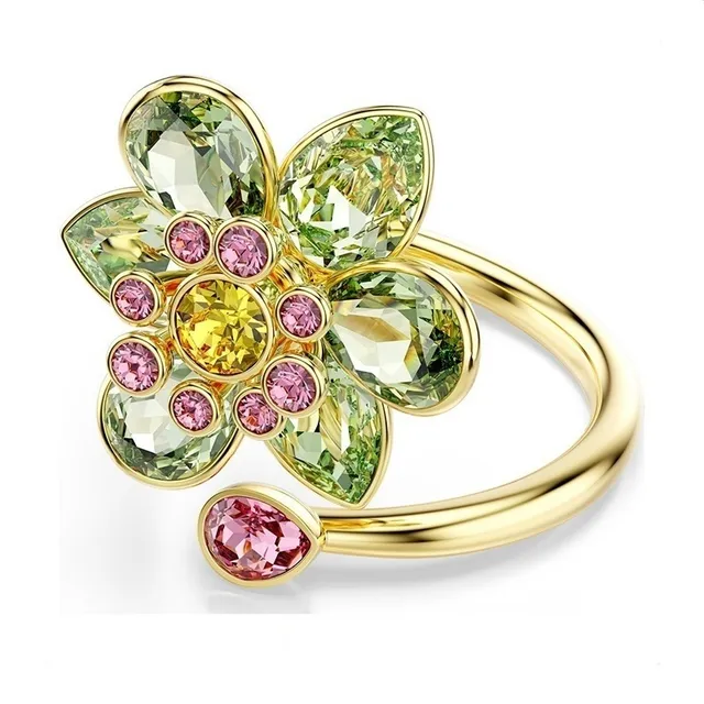 Collier de Cristal à Forme de Fleur Multicolore avec Finition Dorée de Swarovski 16