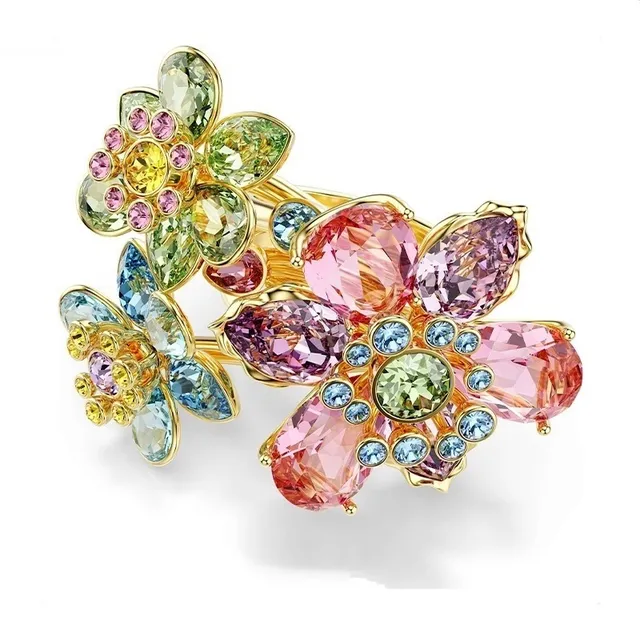 Collier de Cristal à Forme de Fleur Multicolore avec Finition Dorée de Swarovski 20
