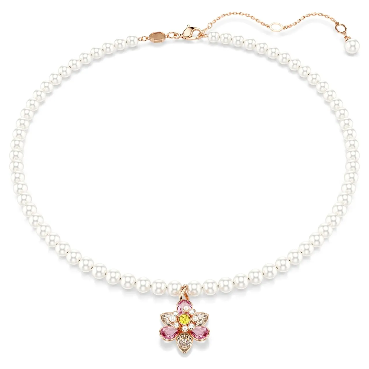 Collier de Cristal à Forme de Fleur Multicolore avec Finition Dorée de Swarovski 21