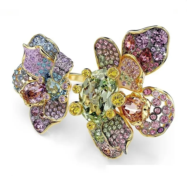 Collier de Cristal à Forme de Fleur Multicolore avec Finition Dorée de Swarovski 23