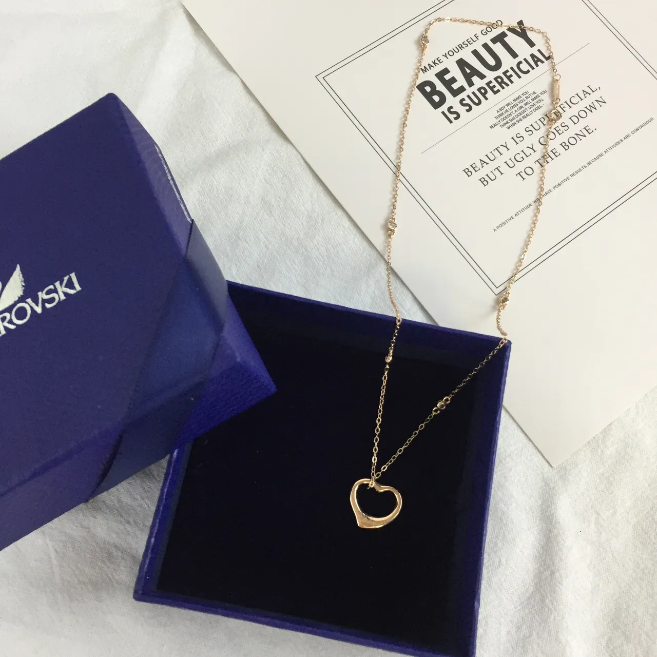Colar Swarovski Coração Aberto Dourado Cristal 2