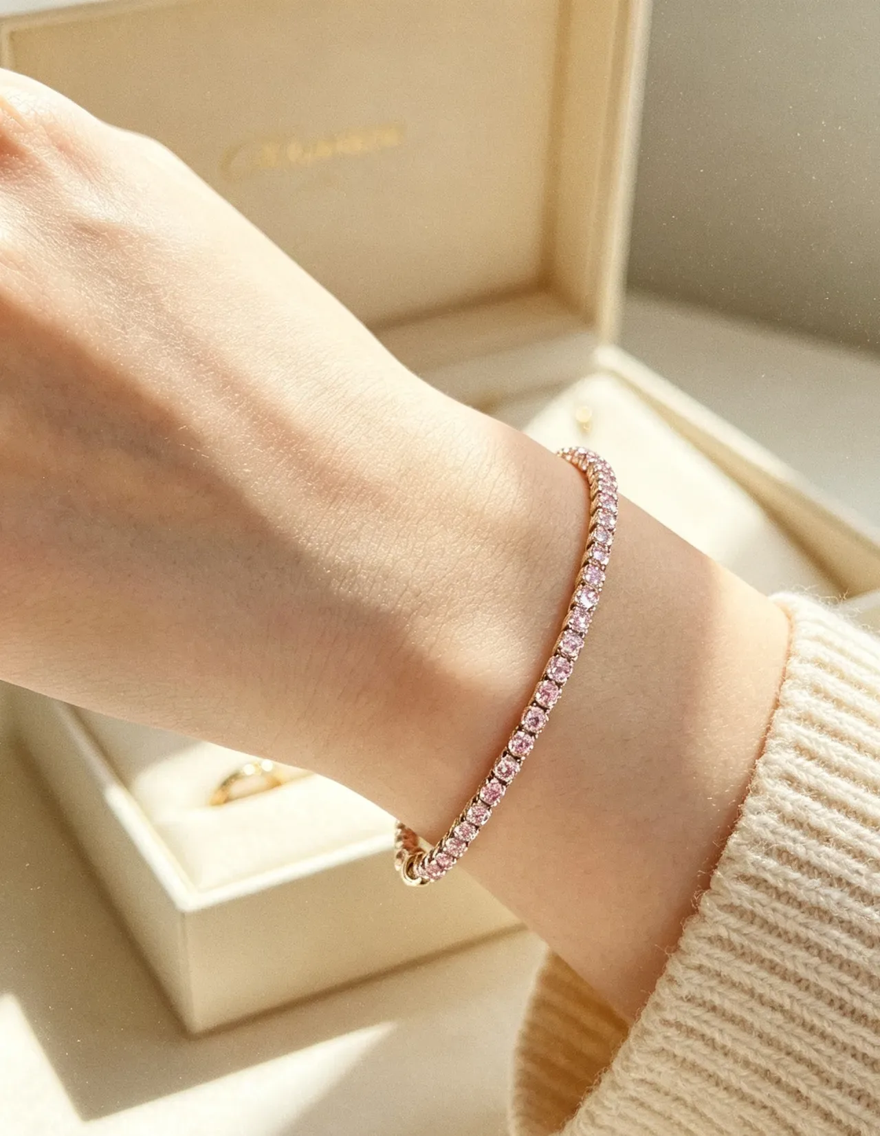 Tiffany & Co. Bracelet Argent Rose Gemmes Pavé-Set Accents de Pierres Claires Alternants 7