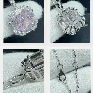 Tiffany & Co. Collier en argent rose avec pierre centrale en taille carré en coussin, garniture baguette et ronde halo