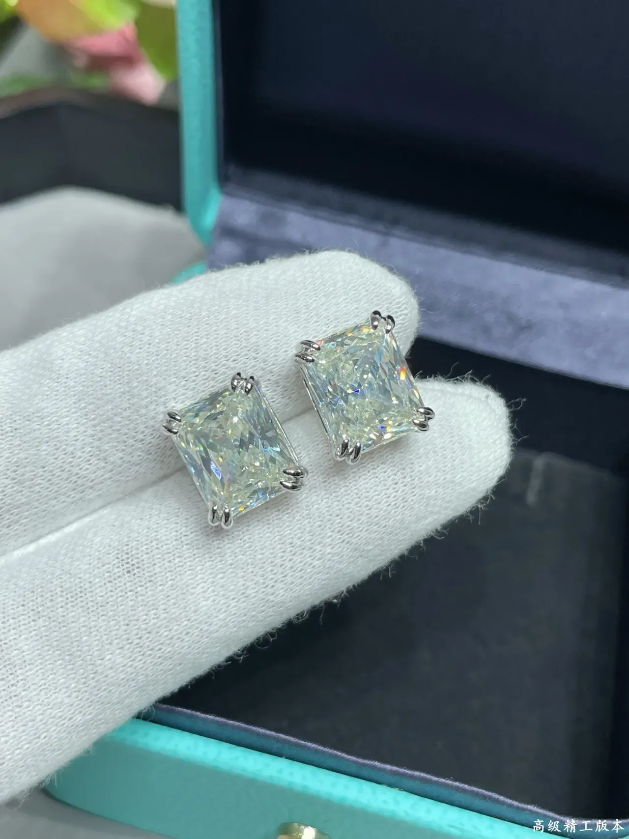 Tiffany & Co. Square-Cut Clear Stone Stud Earrings 5