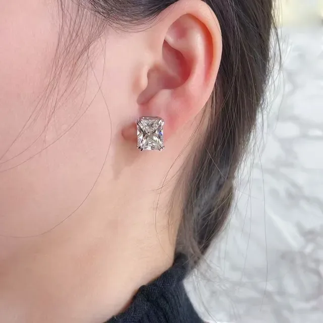 Tiffany & Co. Square-Cut Clear Stone Stud Earrings 9