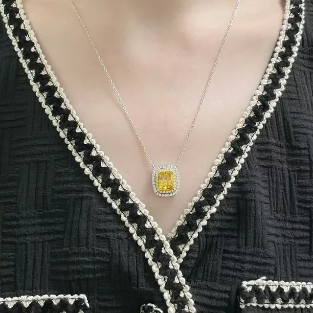 Tiffany & Co. Yellow Cushion-Cut Double Halo Pendant Necklace 9