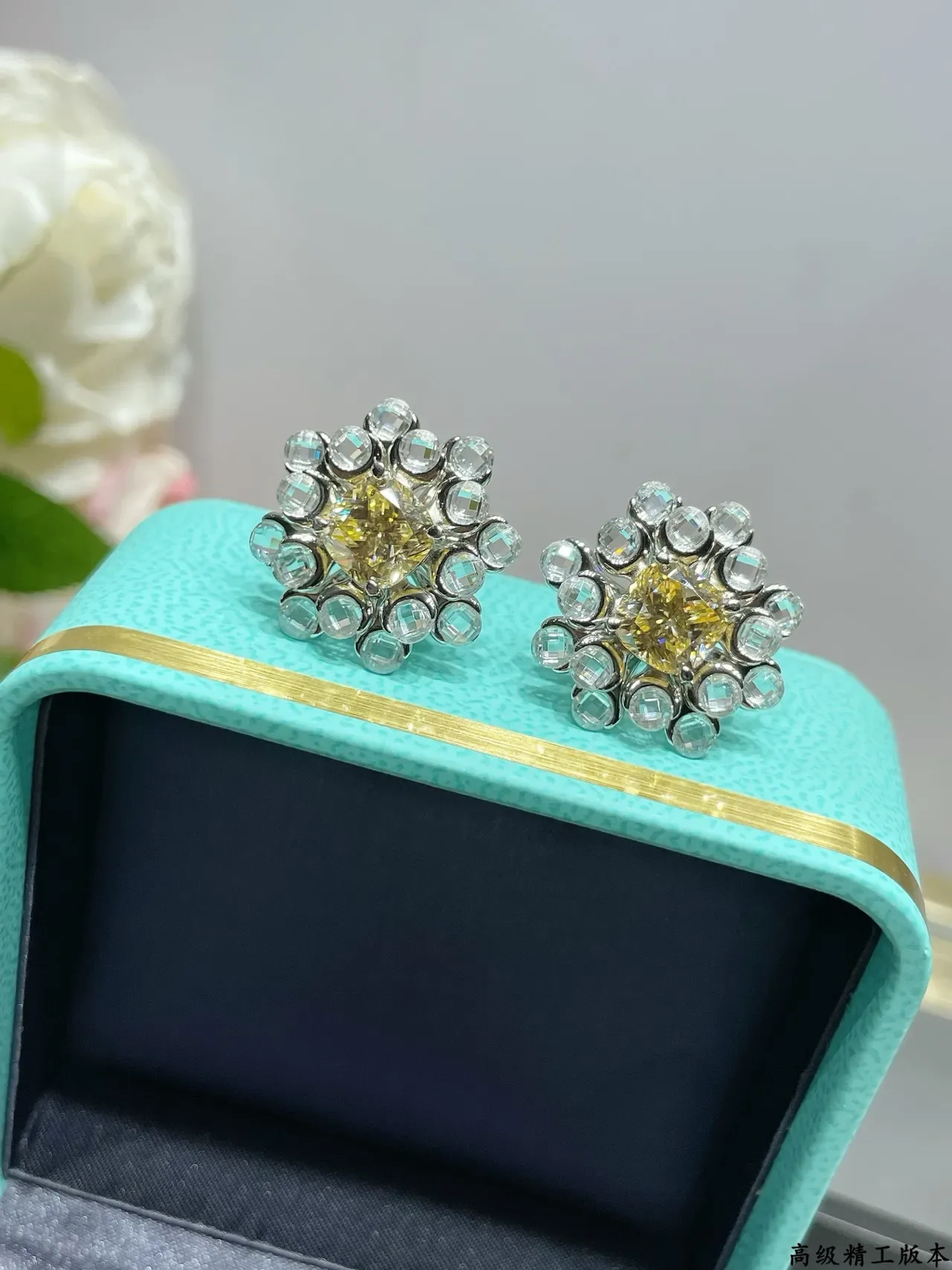 Tiffany & Co. Boucles d'oreilles jaune taille cushion-cut halo cluster 7