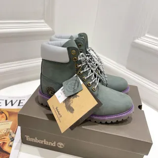 Timberland Classic Waterproof Series Green Purple Muted Sage Suede White Padded Collar Work Boots