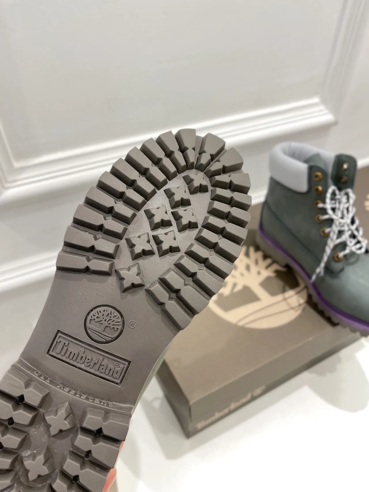 Timberland Classic Waterproof Series Green Purple Muted Sage Suede White Padded Collar Work Boots 2