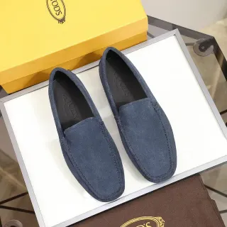 Tod's Gommino Blue Black Suede Upper Moccasin Stitching Loafer