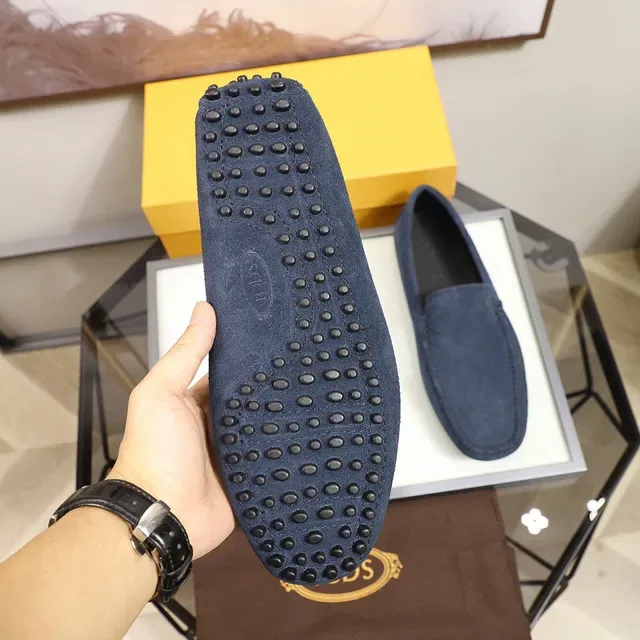 Tod's Gommino Blue Black Suede Upper Moccasin Stitching Loafer 2