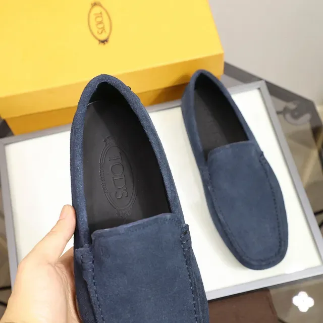 Tod's Gommino Blue Black Suede Upper Moccasin Stitching Loafer 3