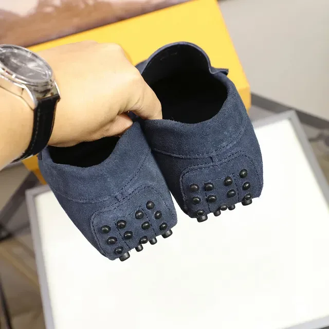 Tod's Gommino Blue Black Suede Upper Moccasin Stitching Loafer 4
