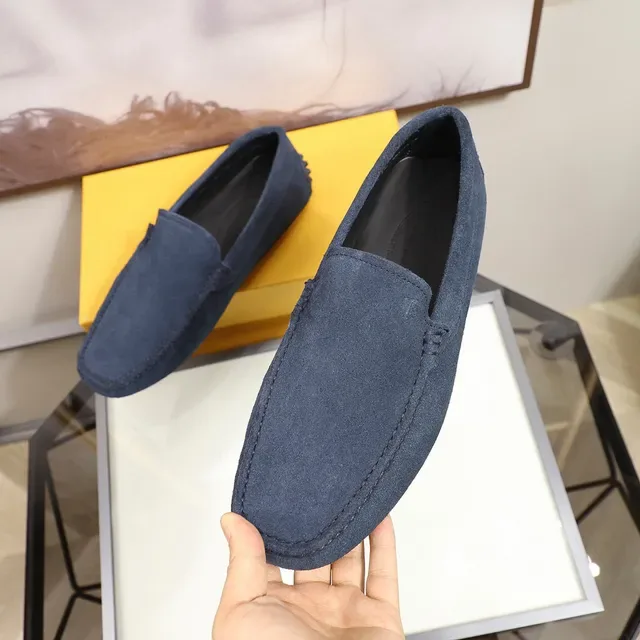 Tod's Gommino Blue Black Suede Upper Moccasin Stitching Loafer 5