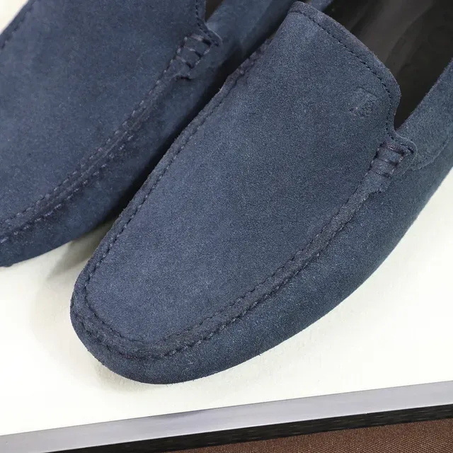 Tod's Gommino Blue Black Suede Upper Moccasin Stitching Loafer 6