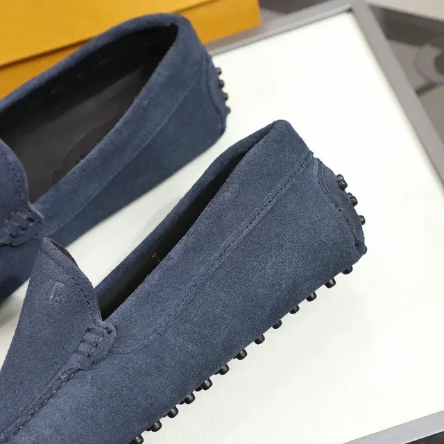 Tod's Gommino Blue Black Suede Upper Moccasin Stitching Loafer 7