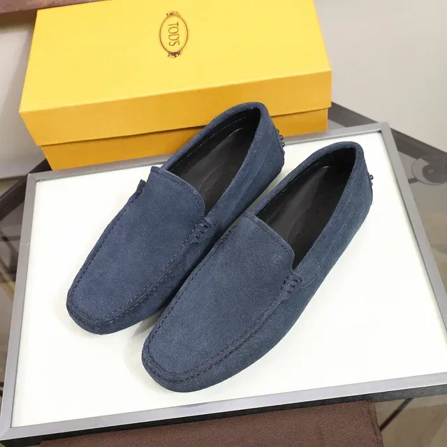 Tod's Gommino Blue Black Suede Upper Moccasin Stitching Loafer 8