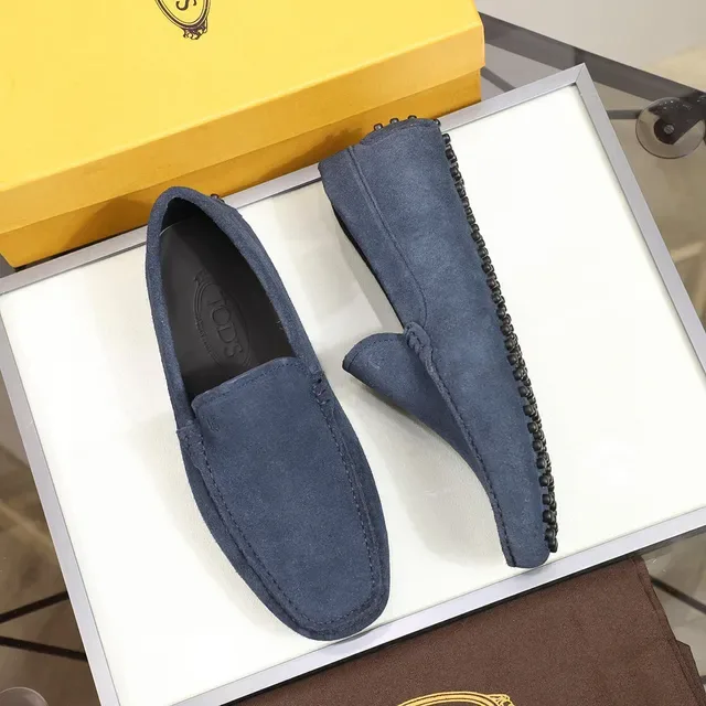 Tod's Gommino Blue Black Suede Upper Moccasin Stitching Loafer 9