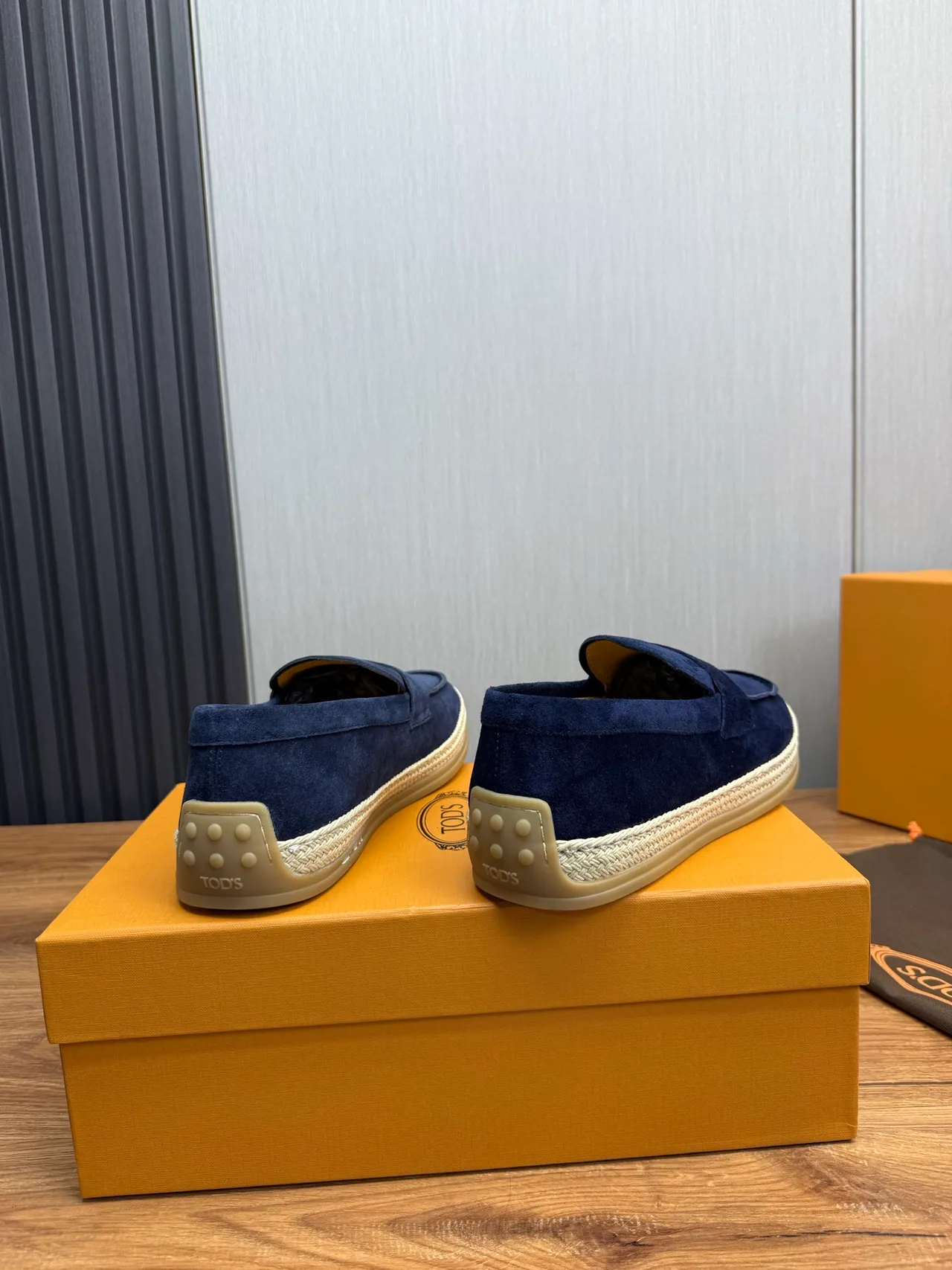 Tod's Penny Loafer Marine Beige Daim Empeine Bride Mocassin 5
