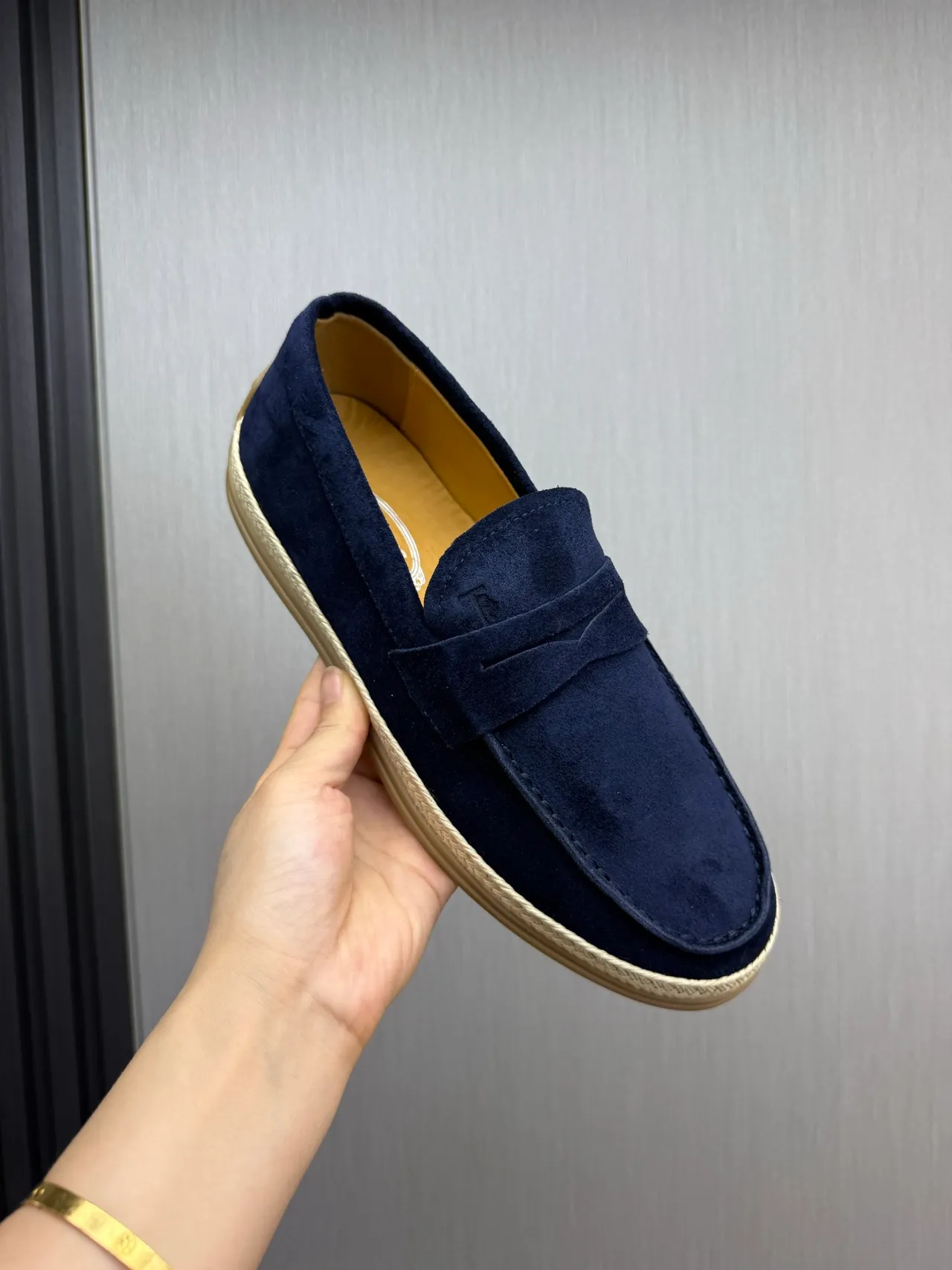 Tod's Penny Loafer Marine Beige Daim Empeine Bride Mocassin 8