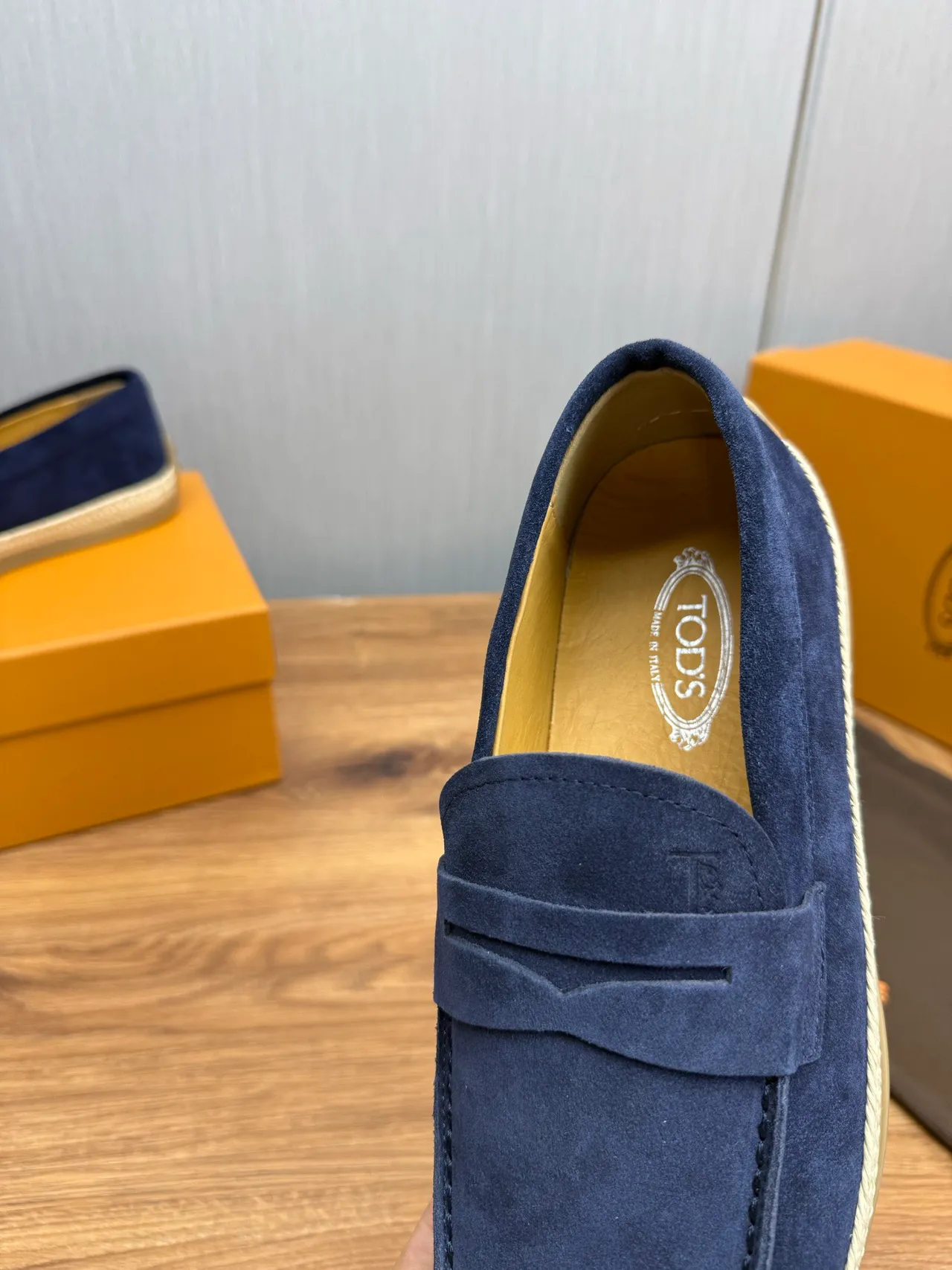 Tod's Penny Loafer Marine Beige Daim Empeine Bride Mocassin 9