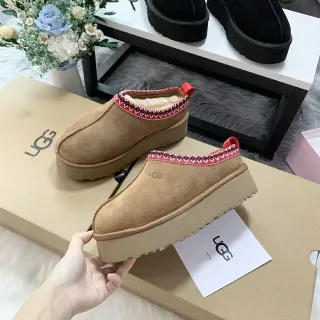 UGG Beige Red Platform Slip-On Suede Upper Loafer