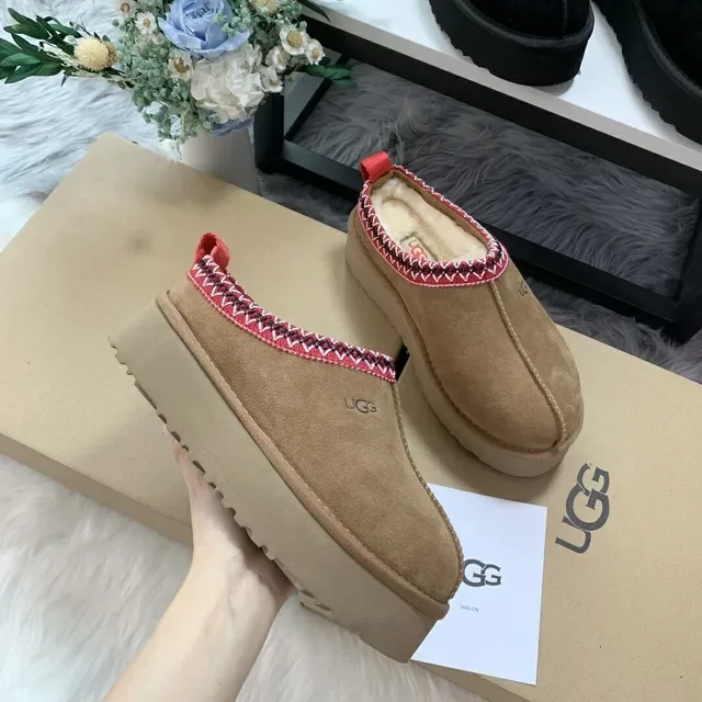 UGG Beige Red Platform Slip-On Suede Upper Loafer 4