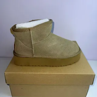 UGG Beige White Suede Upper Shearling-Lined Snow Boots