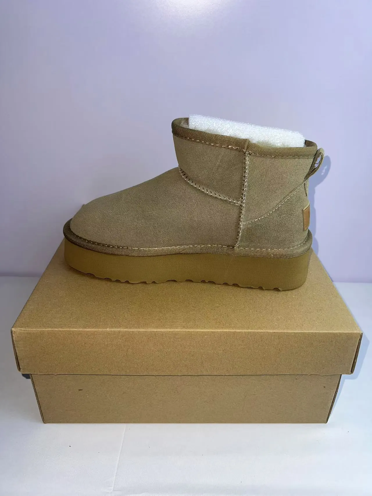 UGG Beige White Suede Upper Shearling-Lined Snow Boots 2