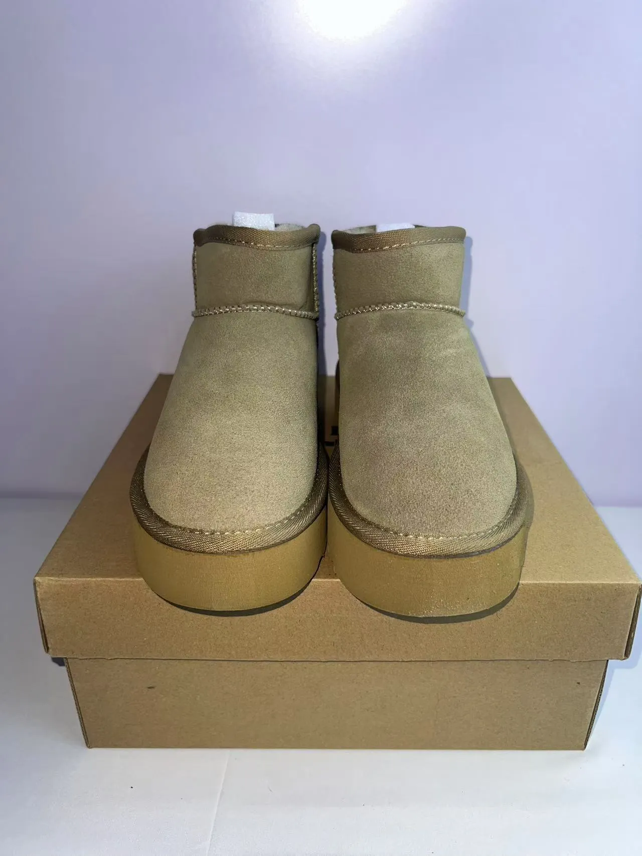UGG Beige White Suede Upper Shearling-Lined Snow Boots 4