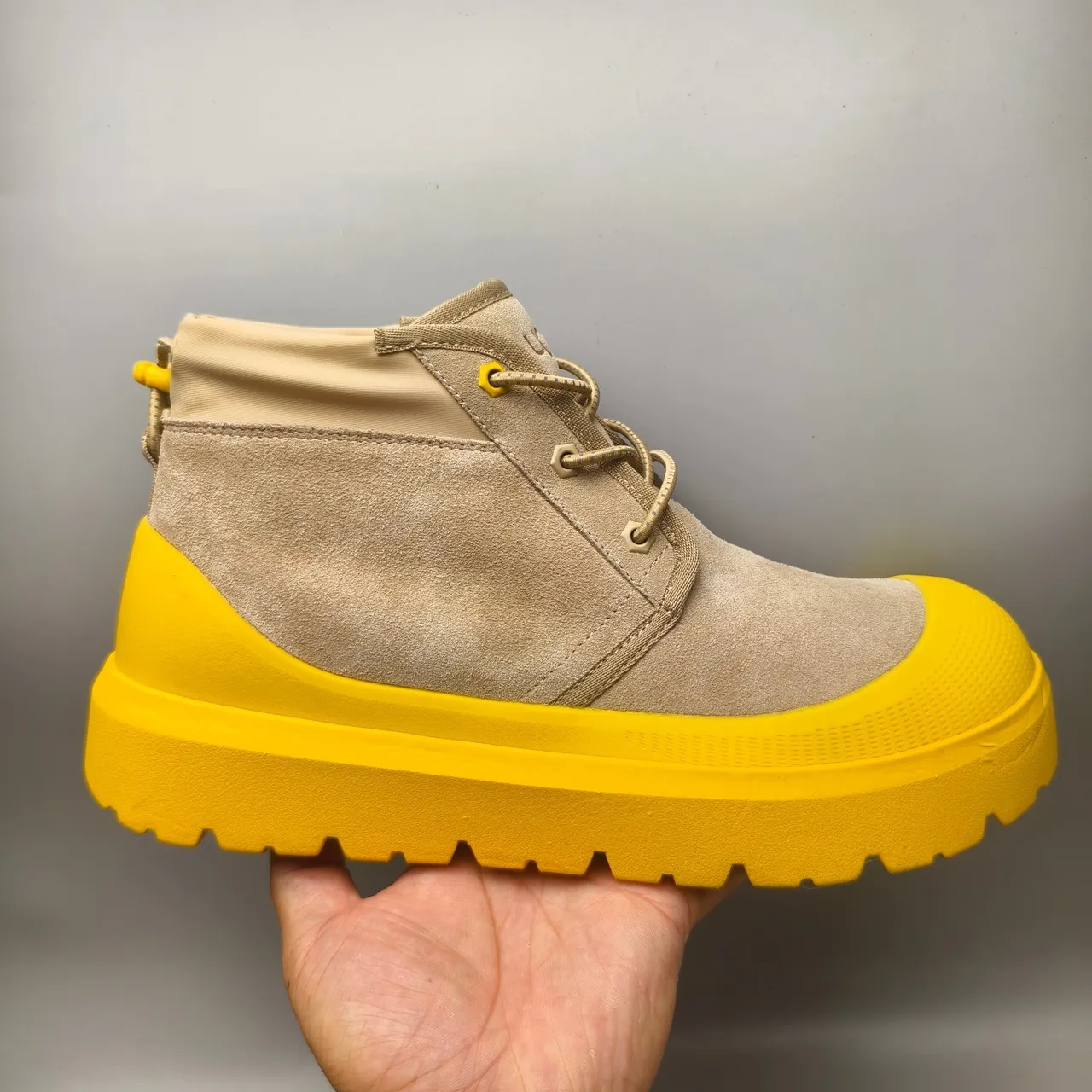 UGG Beige Yellow Suede Upper Chunky Sole Ankle Boots 2