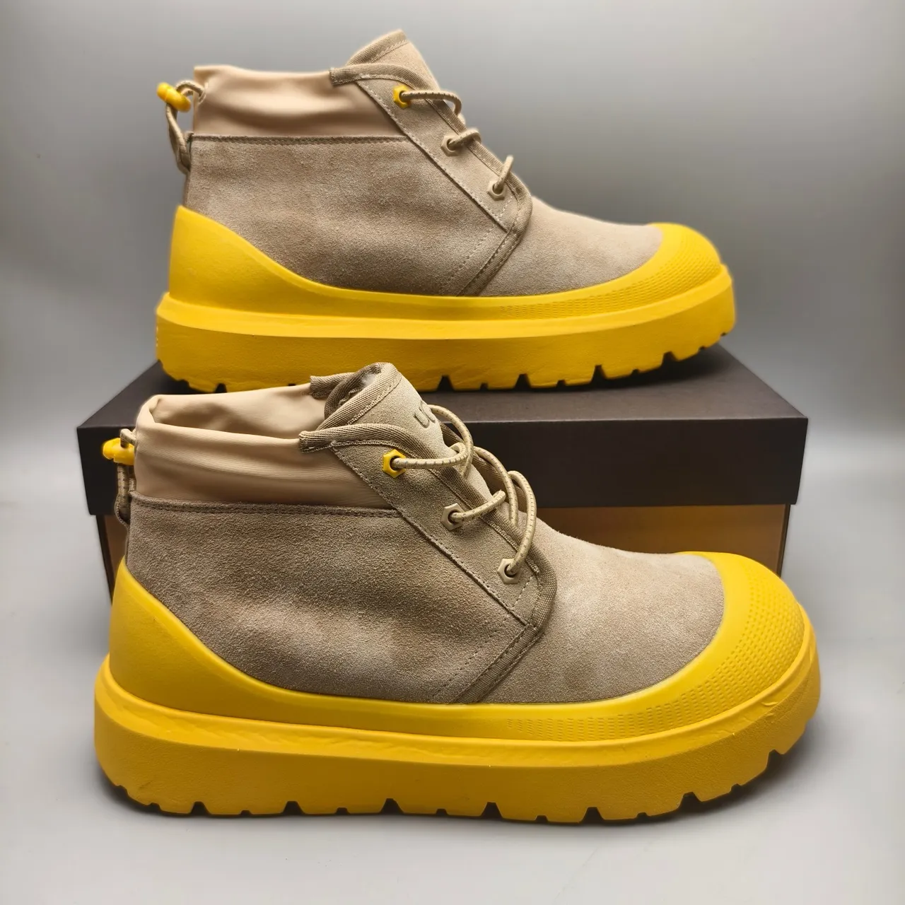UGG Beige Yellow Suede Upper Chunky Sole Ankle Boots 5