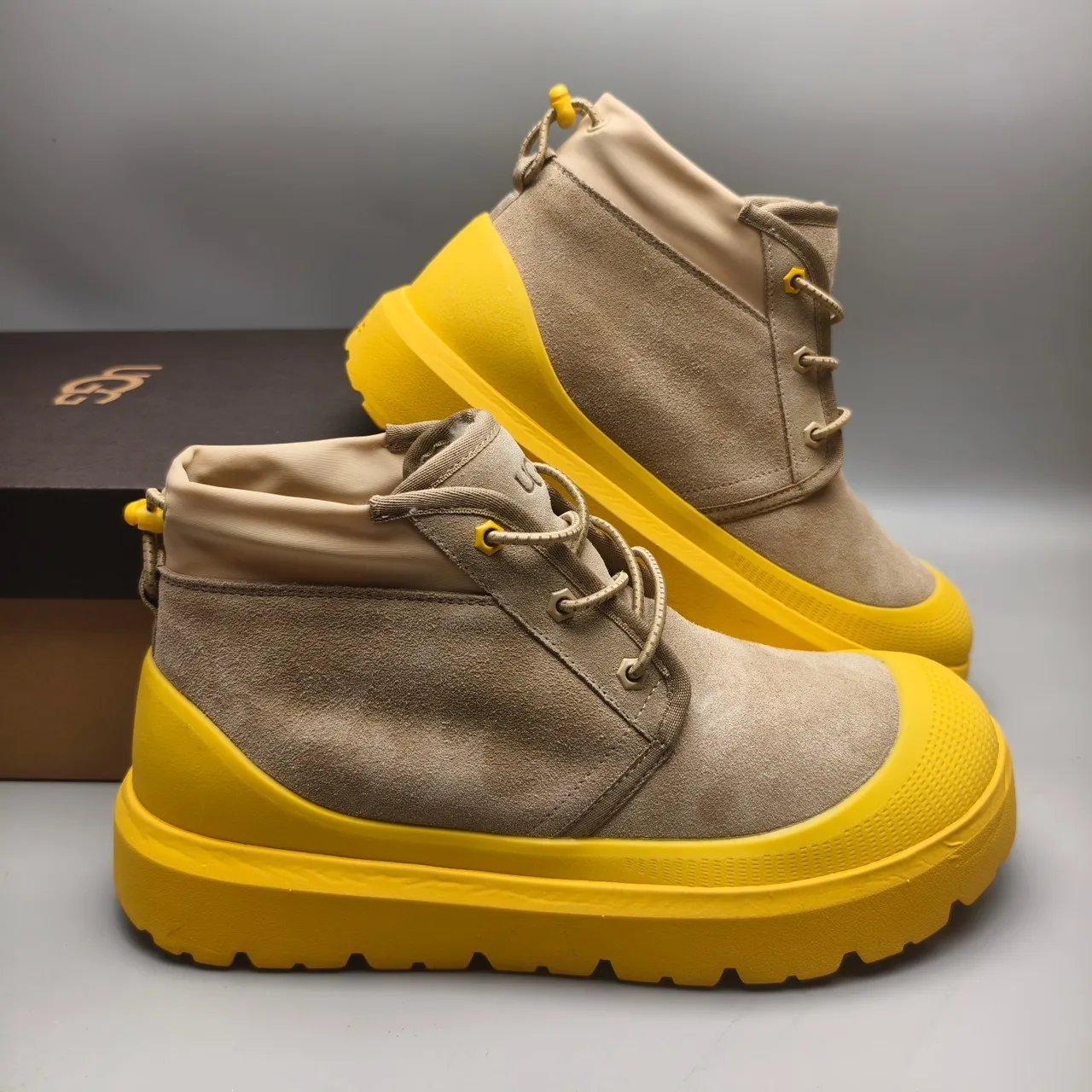 UGG Beige Yellow Suede Upper Chunky Sole Ankle Boots 6
