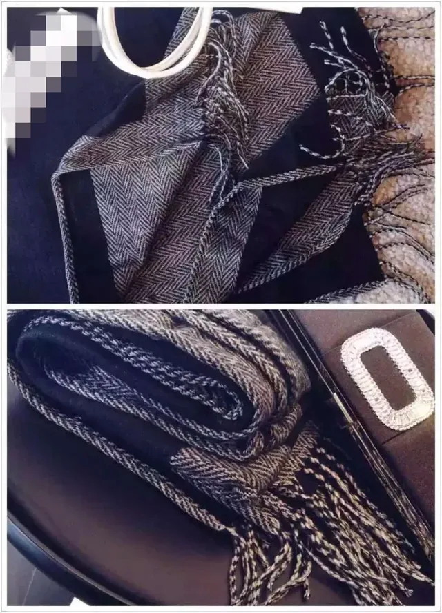 UGG Black Gray Color-Blocked Herringbone Weave Scarve 4