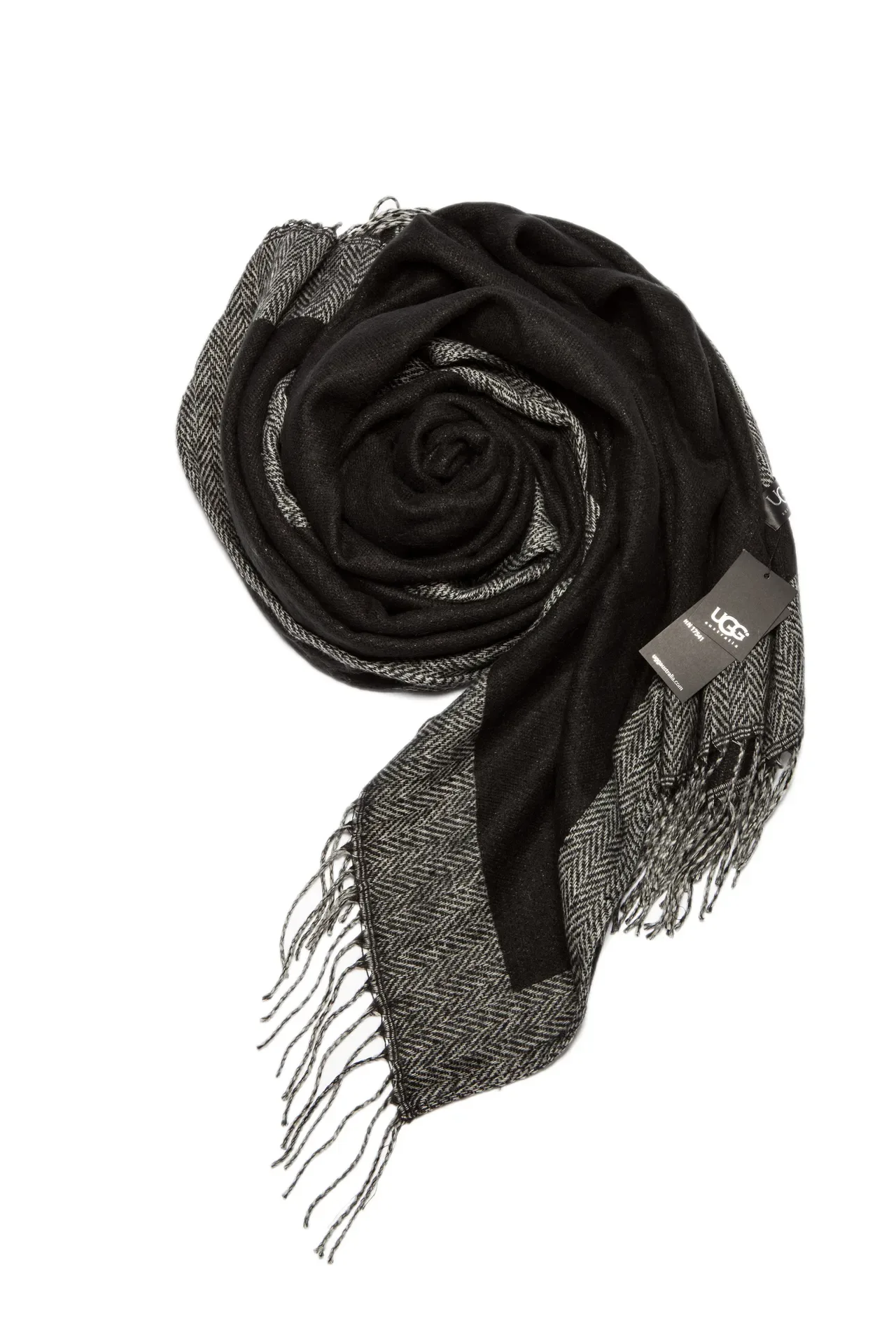 UGG Black Gray Color-Blocked Herringbone Weave Scarve 13
