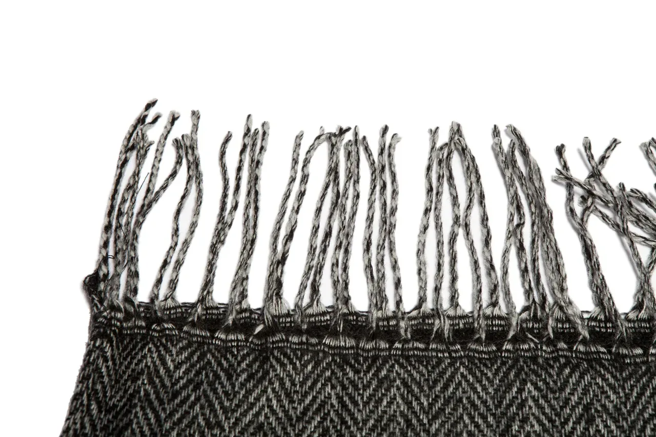 UGG Black Gray Color-Blocked Herringbone Weave Scarve 15
