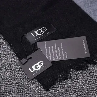 UGG Black Gray Ribbed Knit Fringed Edge Cashmere Scarf