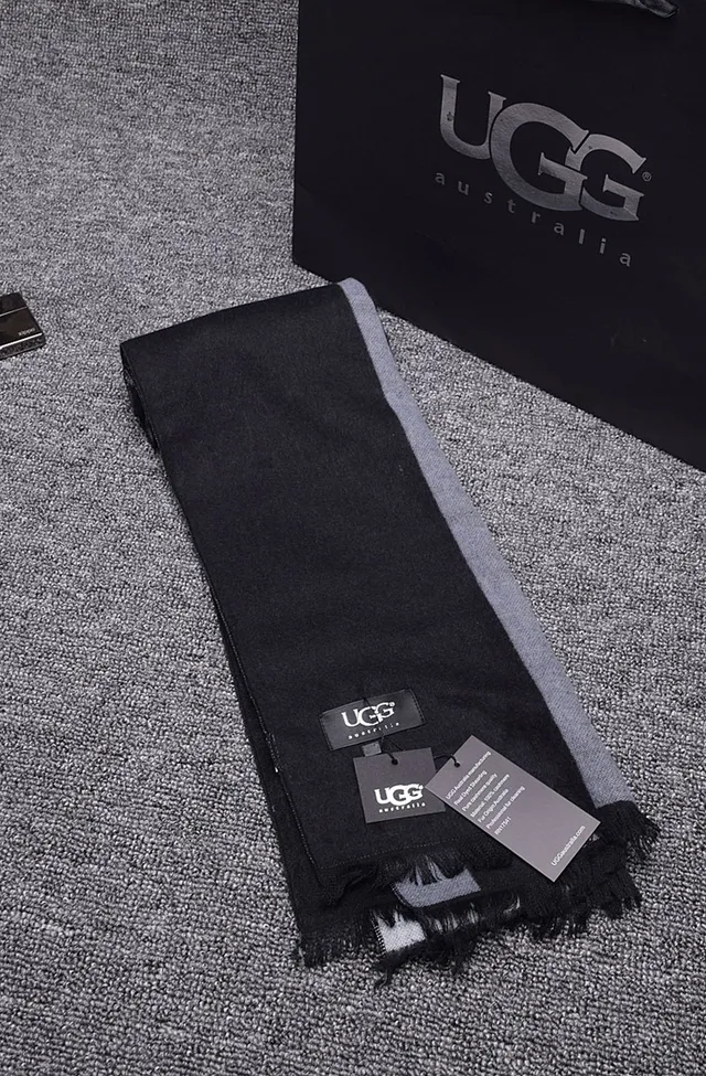 UGG Noir Gris Tricot côtelé Bord frangé Écharpe en cachemire 5
