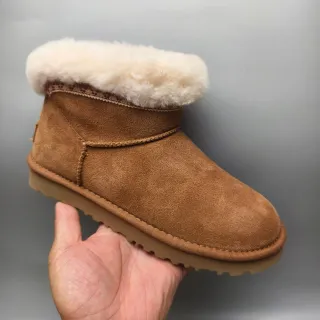 UGG Brown Beige Suede Upper Shearling-Lined Cuff Snow Boots