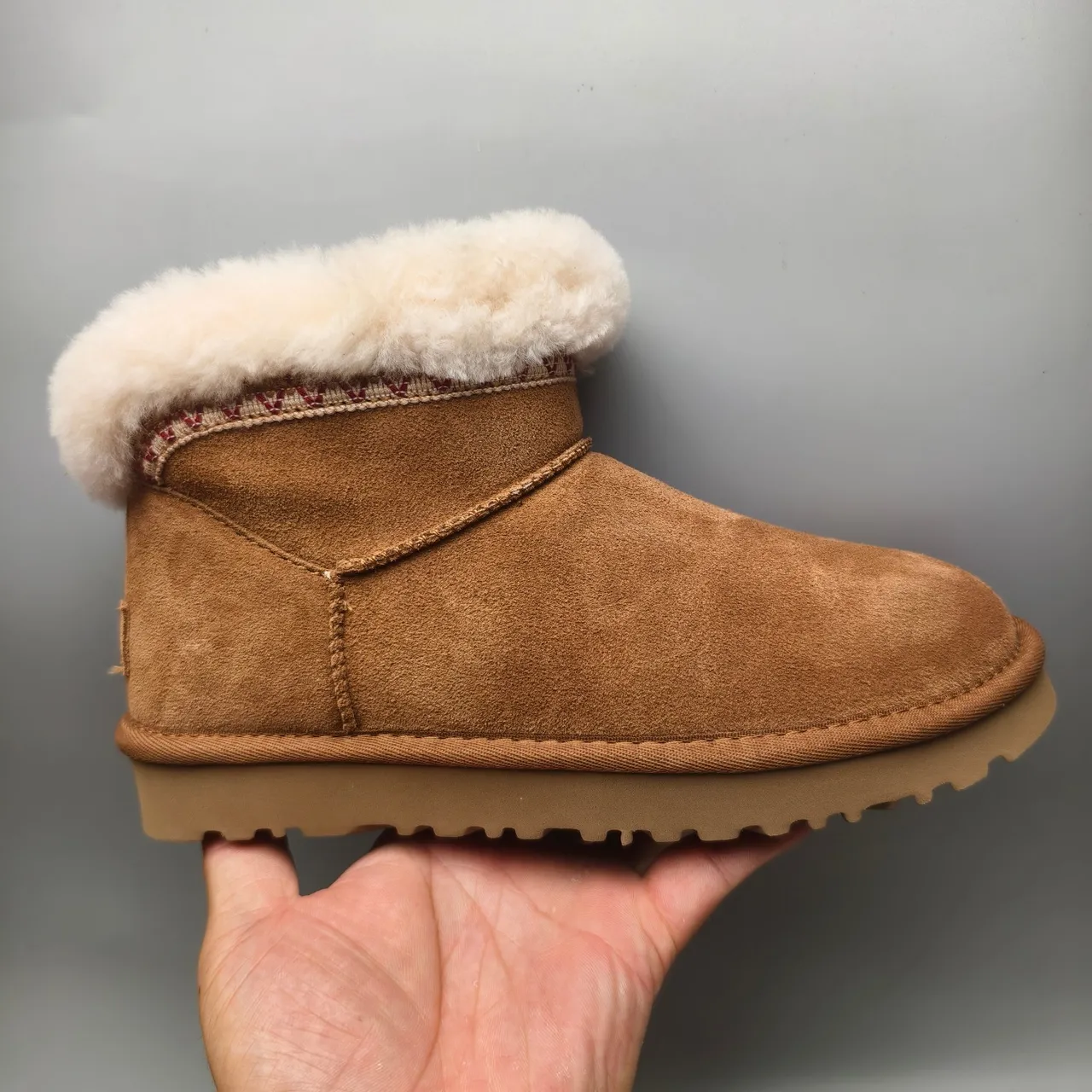 UGG Brown Beige Suede Upper Shearling-Lined Cuff Snow Boots 2
