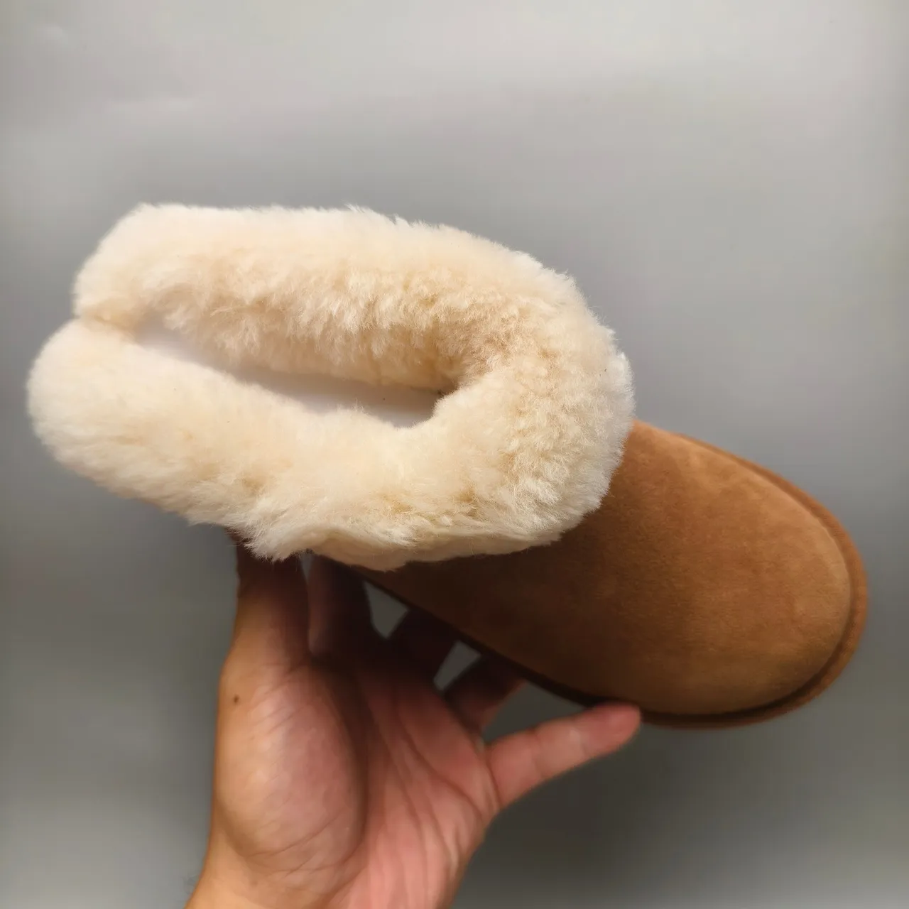 UGG Brown Beige Suede Upper Shearling-Lined Cuff Snow Boots 3