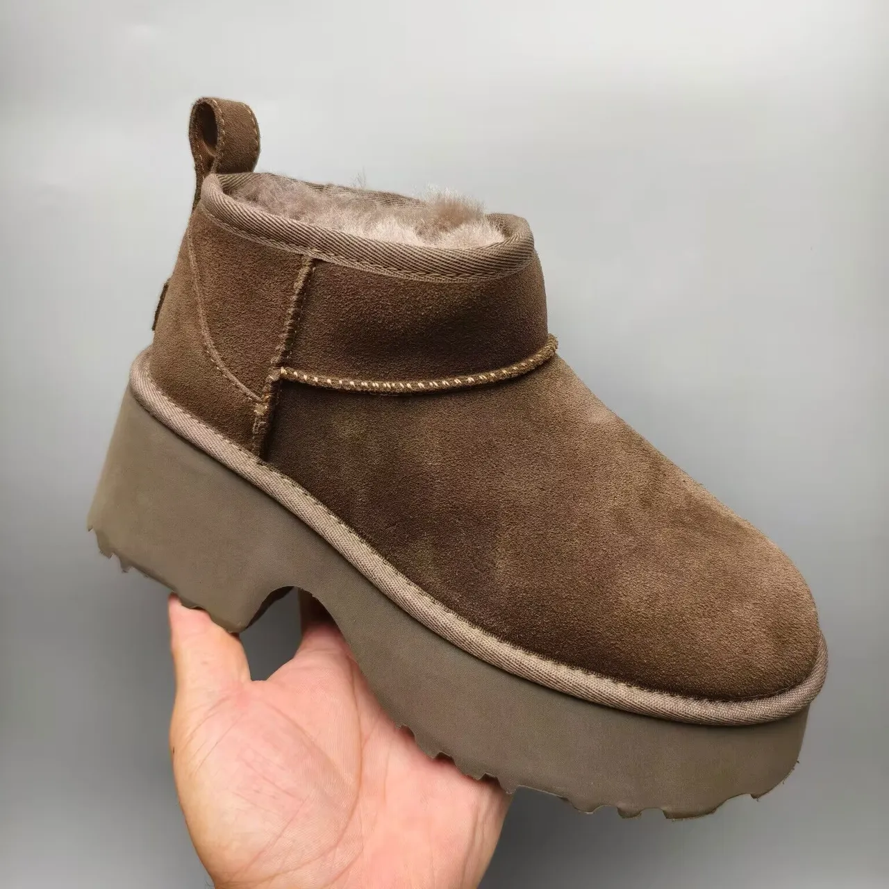 UGG Brown Beige Suede Upper Shearling-Lined Snow Boots 7