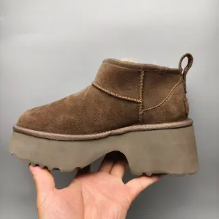 UGG Brown Beige Suede Upper Shearling-Lined Snow Boots