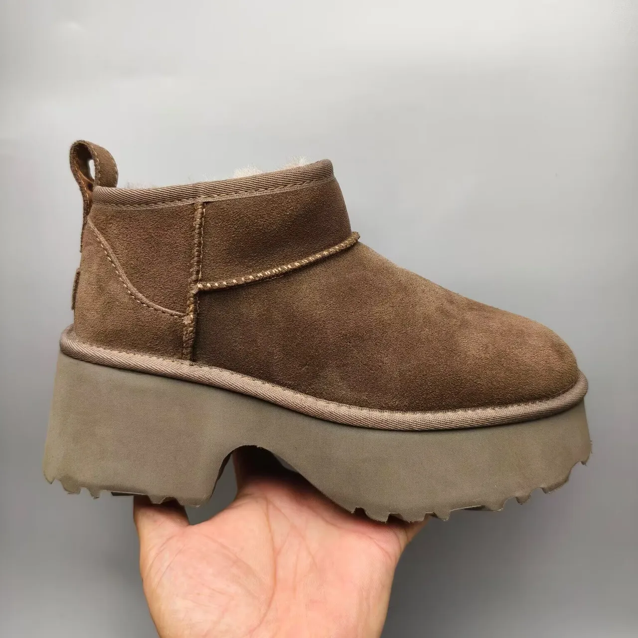 UGG Brown Beige Suede Upper Shearling-Lined Snow Boots 2