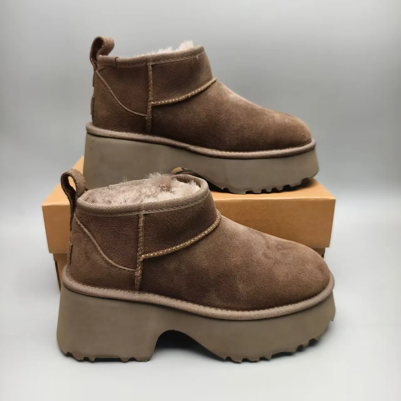 UGG Brown Beige Suede Upper Shearling-Lined Snow Boots 4