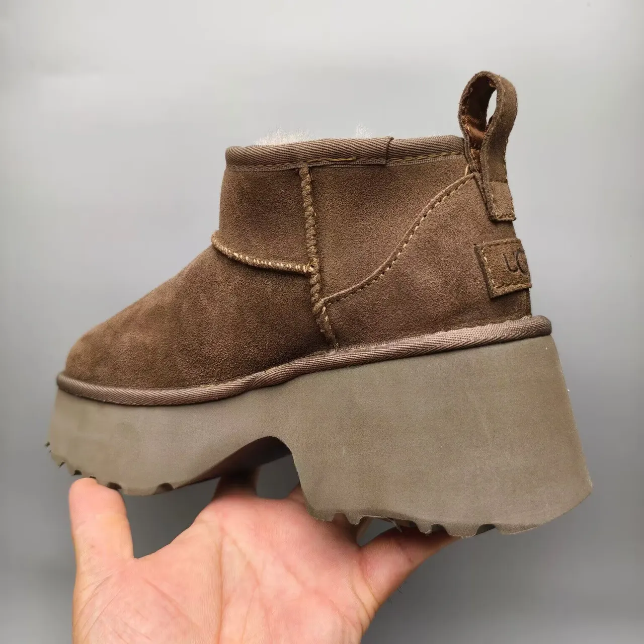 UGG Brown Beige Suede Upper Shearling-Lined Snow Boots 5