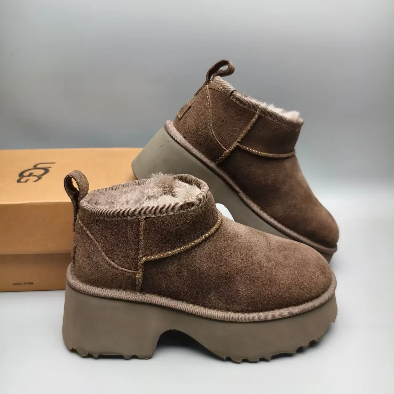 UGG Brown Beige Suede Upper Shearling-Lined Snow Boots 6