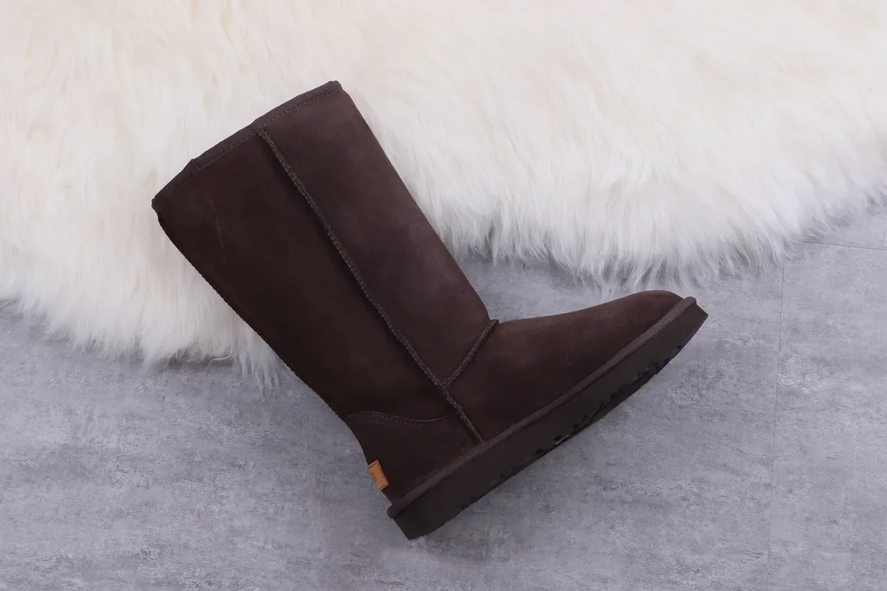 UGG Brown Black Suede Upper Shearling-Lined Knee Boots 7