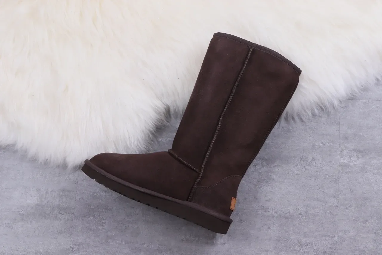 UGG Brown Black Suede Upper Shearling-Lined Knee Boots 8