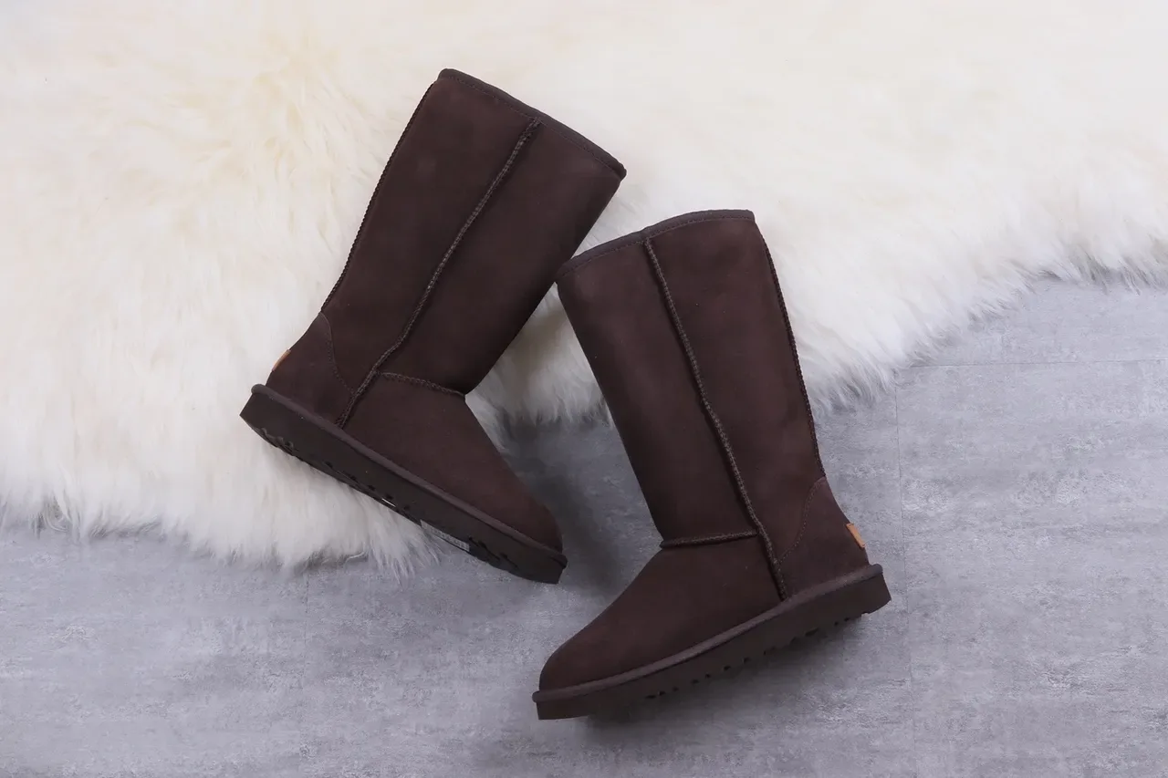 UGG Brown Black Suede Upper Shearling-Lined Knee Boots 9